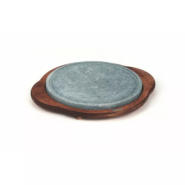 ROUND SOAPSTONE cm.30 WITH WOODEN BASE