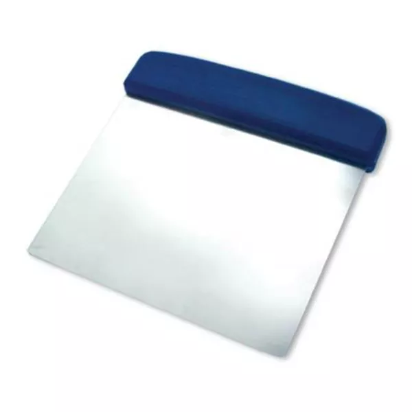 STAINLESS STEEL SCRAPER WITH BLUE PLASTIC HANDLE cm.12x12