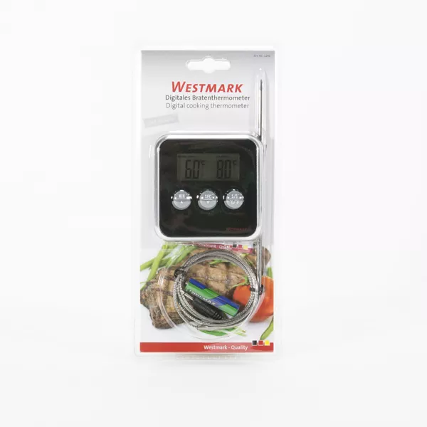 DIGITAL ROAST THERMOMETER 0-250°C WITH PROBE, ALARM, STOPWATCH