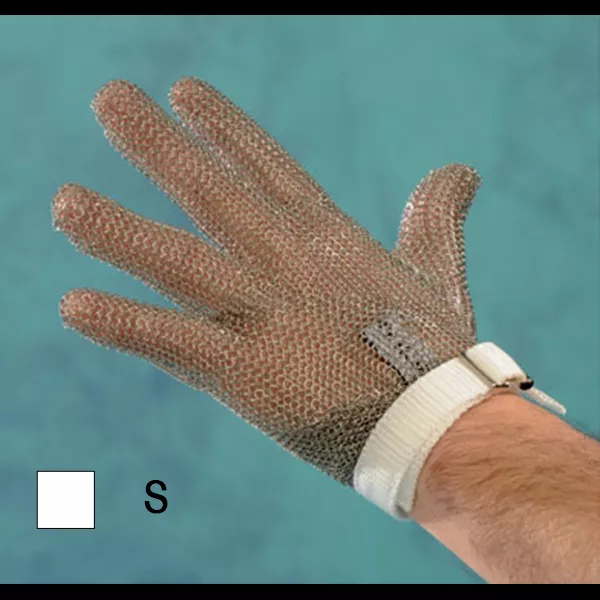 STAINLESS STEEL KNITTED GLOVE WITH WHITE STRAP (S)