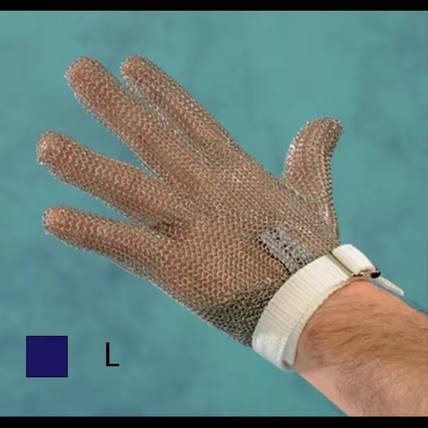 STAINLESS STEEL KNITTED GLOVE WITH BLUE STRAP (L)