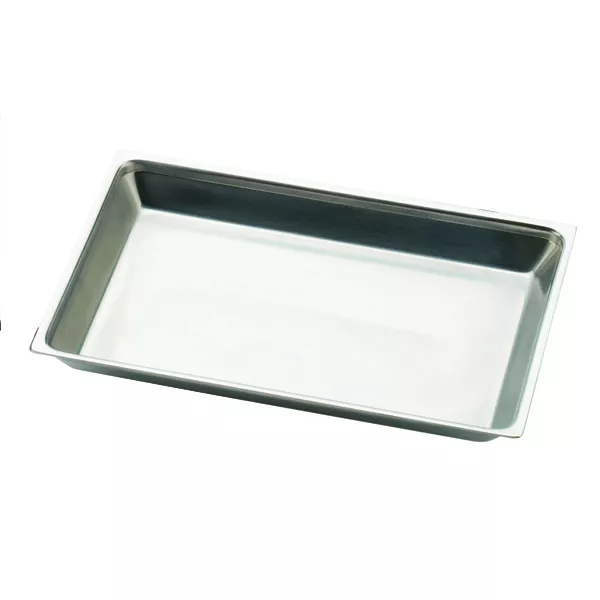 RECTANGULAR STAINLESS STEEL TRAY cm.29x21x2 WITH SHAPED CORNERS