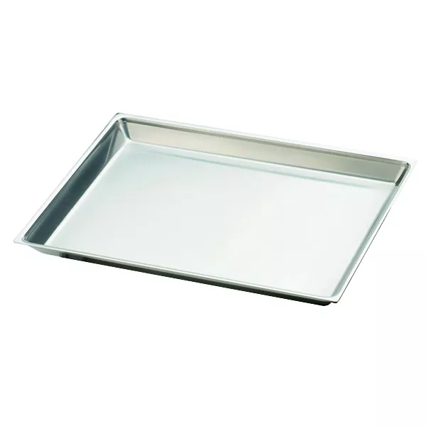 RECTANGULAR STAINLESS STEEL TRAY cm.40x30x2 WITH SHAPED CORNERS