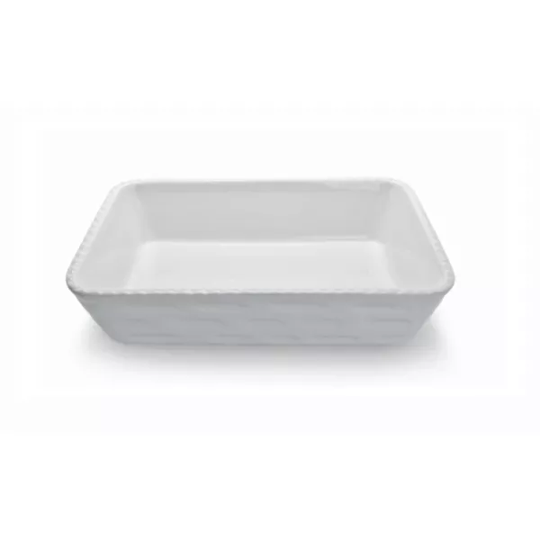 WHITE RECTANGULAR CORDED PORCELAIN BAKING DISH cm.32x22x8,5h