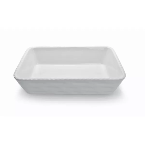 WHITE RECTANGULAR CORDED PORCELAIN BAKING DISH cm.40x30x10h