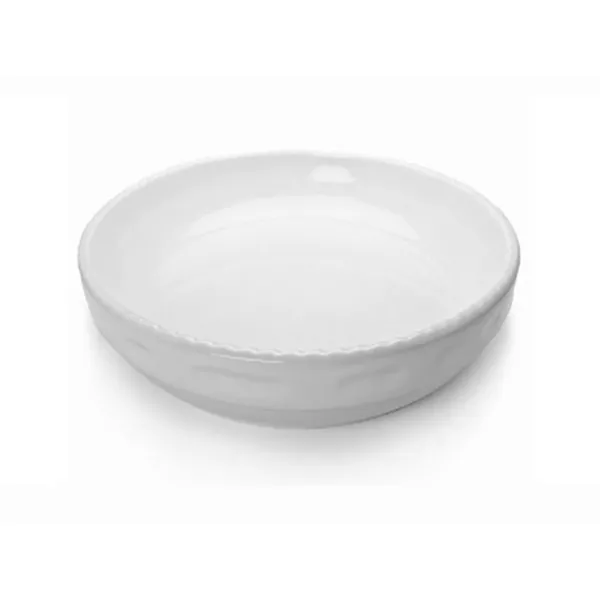 WHITE LOW CORDED ROUND PORCELAIN BAKING DISH cm.32x4,5h