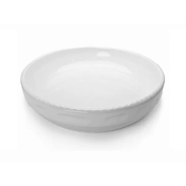 WHITE LOW CORDED ROUND PORCELAIN BAKING DISH cm.36x4,5h