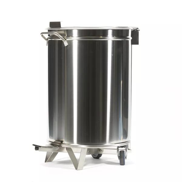 ROUND STAINLESS STEEL WASTE BIN WITH PEDAL AND WHEELS lt.50 cm.38x62