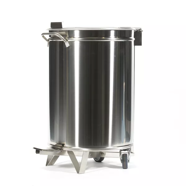 ROUND STAINLESS STEEL WASTE BIN WITH PEDAL AND WHEELS lt.75 cm.45x62