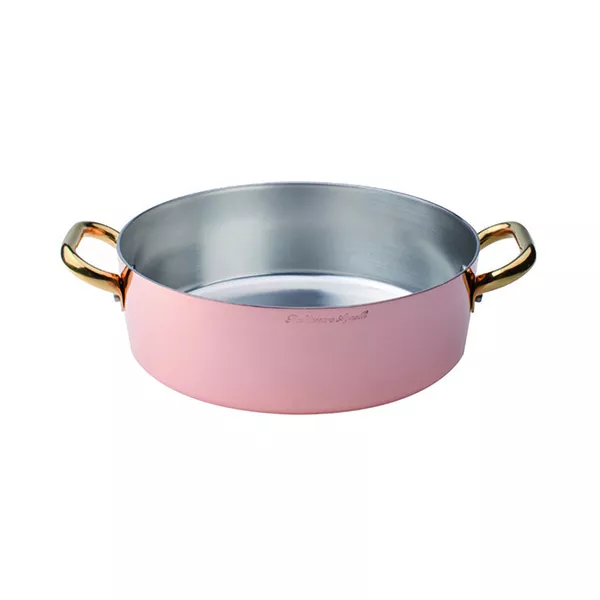 LOW COPPER CASSEROLE 2 BRASS HANDLES cm. 28x9