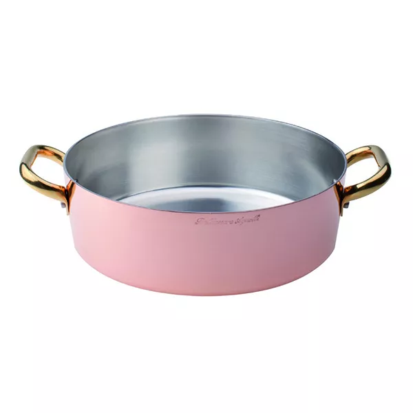 LOW COPPER CASSEROLE 2 BRASS HANDLES cm. 36x11.5