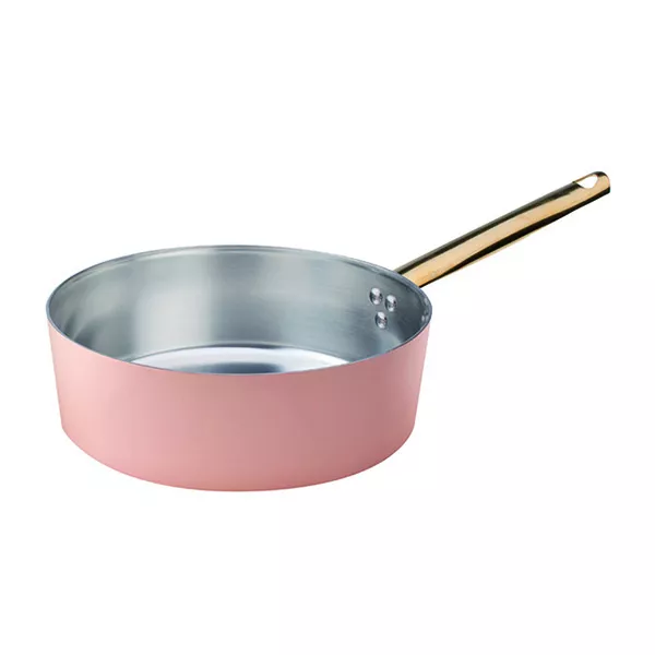 LOW COPPER CASSEROLE 1 BRASS HANDLE cm. 20x7