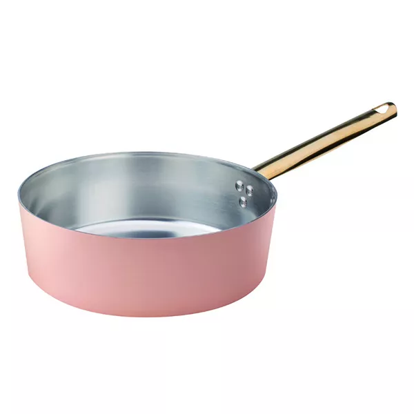 LOW COPPER CASSEROLE 1 BRASS HANDLE cm. 24x8