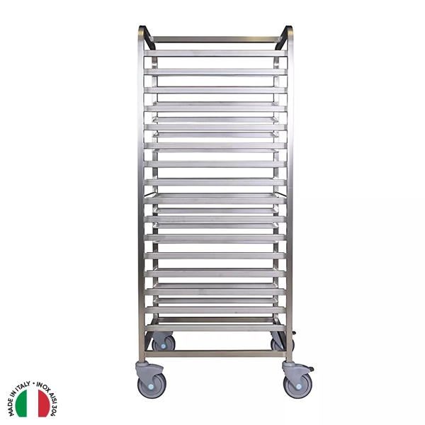 STAINLESS STEEL TROLLEY 16 SPACES FOR GN 2/1 TRAYS 59X66X162H