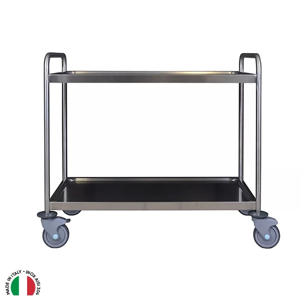 STAINLESS STEEL SERVICE TROLLEY WITH DOUBLE LEVELS cm.100x50x90H