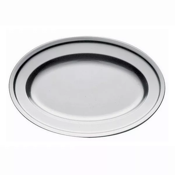 HEAVY STAINLESS STEEL OVAL SERVING PLATE WITH EDGE cm.85x58