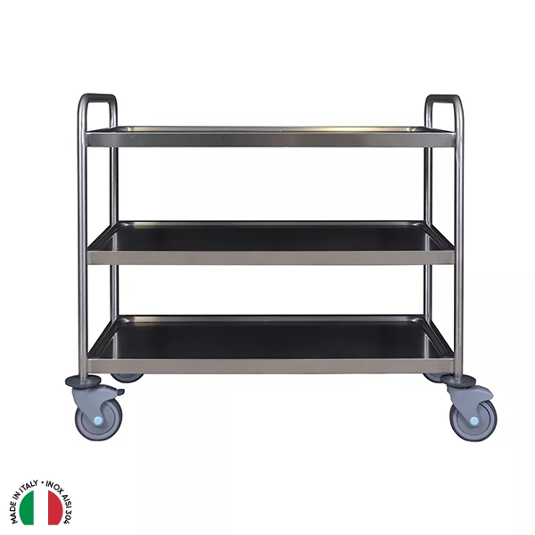 STAINLESS STEEL SERVICE TROLLEY WITH THREE LEVELS cm.100x60x90H