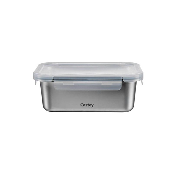 RECTANGULAR STAINLESS STEEL CONTAINER WITH LID cm.17.7x13.3x7.2 FOR MICROWAVE ml.800