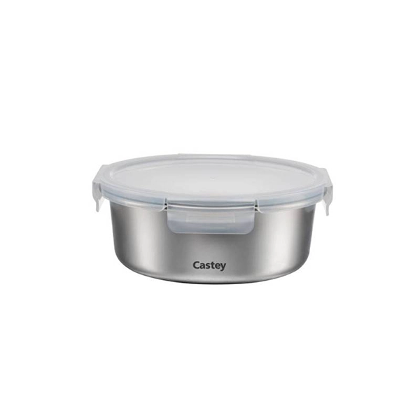 ROUND STAINLESS STEEL CONTAINER WITH LID diam. cm.16x12.5 FOR MICROWAVE ml.650