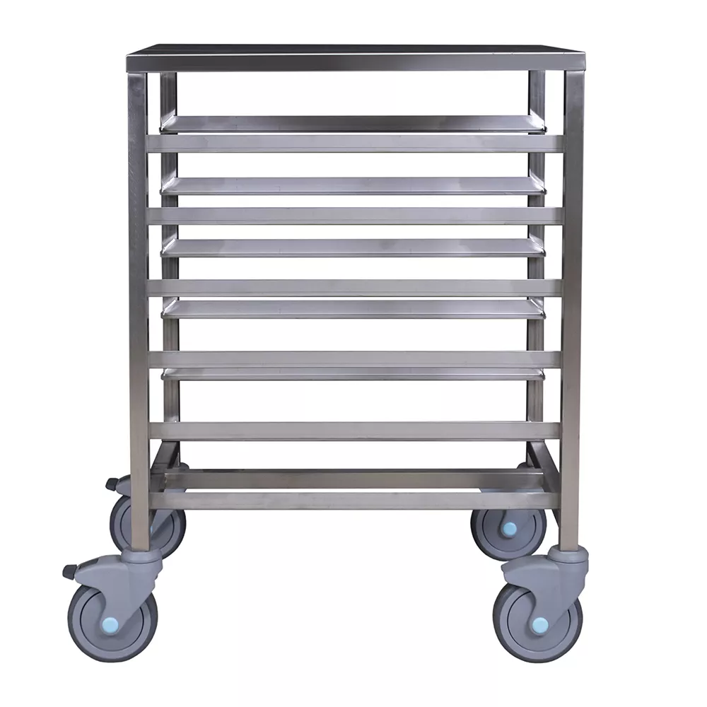 STAINLESS STEEL TROLLEY WITH 6 SPACES FOR TRAYS cm. 60x40 WITH WORKTOP