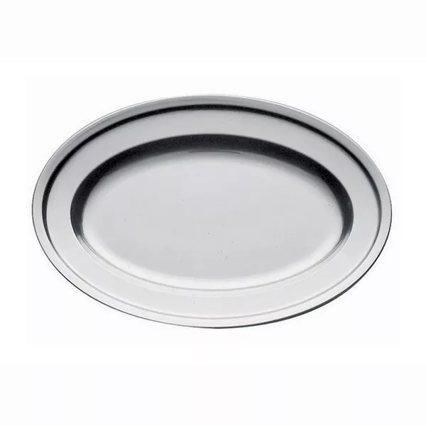 HEAVY STAINLESS STEEL OVAL SERVING PLATE WITH EDGE cm.70x46