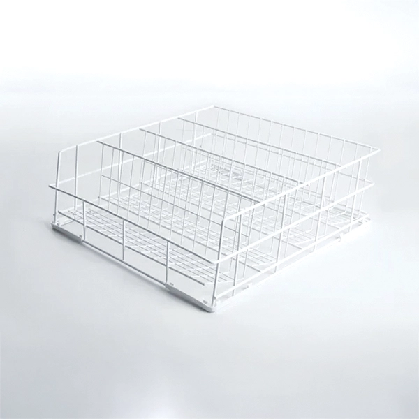 4-ROW GLASS BASKET WITH SLOPING BOTTOM IN RUBBERIZED WIRE cm.50x50x17