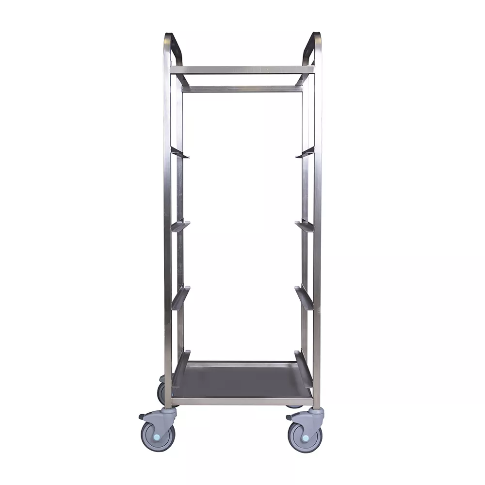 STAINLESS STEEL TROLLEY FOR 5-COURSE DISHWASHER BASKETS 50x50 WITH DRIP TRAY PLATE DIM. cm.56x53x136H