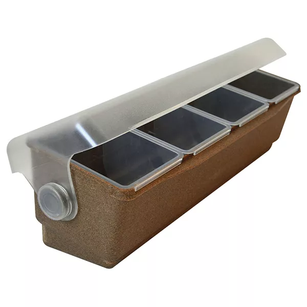 WOOD CONDIMENT HOLDER WITH 4 COMPARTMENTS