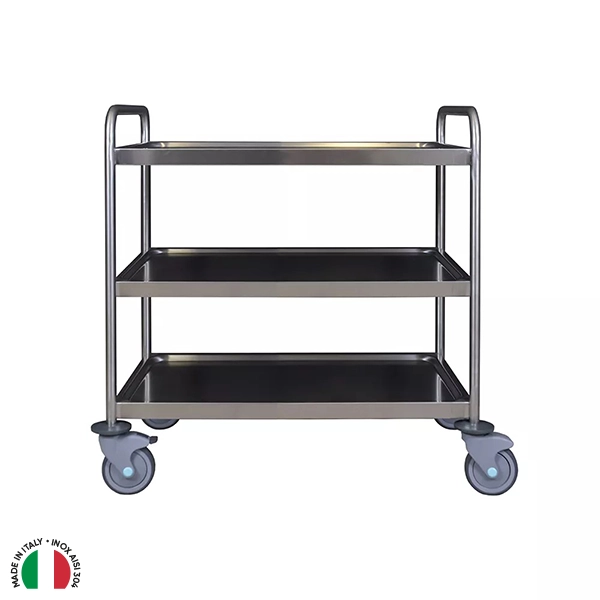 STAINLESS STEEL SERVICE TROLLEY WITH THREE LEVELS cm.80x50x90H