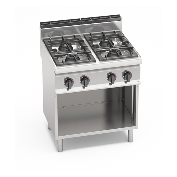 BERTO'S 4 BURNERS GAS COOKER MACROS 700 LINE ON OPEN BASE DIM. cm.80x70x90H