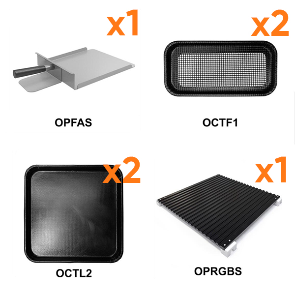 STARTER KIT FOR ORACLE XS OVEN Consisting of: ALUMINUM SPATULA + n. 2 PERFORATED TEFLON TRAYS + n. 2 SMOOTH TEFLON TRAYS + NON-STICK RIBBED PLATE -- SPECIAL OFFER --