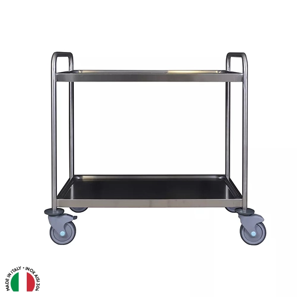 STAINLESS STEEL SERVICE TROLLEY WITH DOUBLE LEVELS cm.80x50x90H