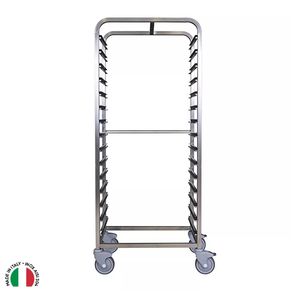 STAINLESS STEEL TROLLEY WITH 15 SPACES FOR TRAYS cm. 61x41