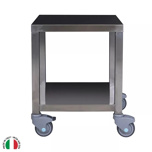 STAINLESS STEEL TROLLEY WITH WHEELS AND INTERMEDIATE SHELF cm. 55x60x61.5 h