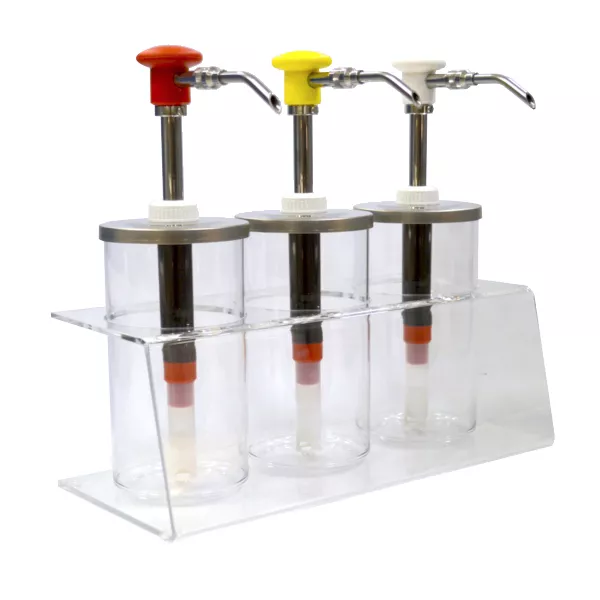 SET 3 pcs. STAINLESS STEEL LEVER FILLER FOR SAUCES WITH PLEXIGLAS CONTAINER capacity 1.65 lt.
