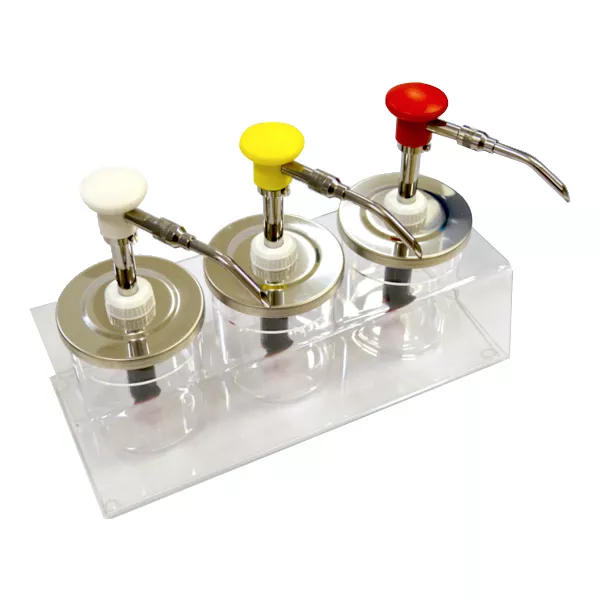 SET 3 pcs. STAINLESS STEEL LEVER FILLER FOR SAUCES WITH PLEXIGLAS CONTAINER capacity lt.0.95 2