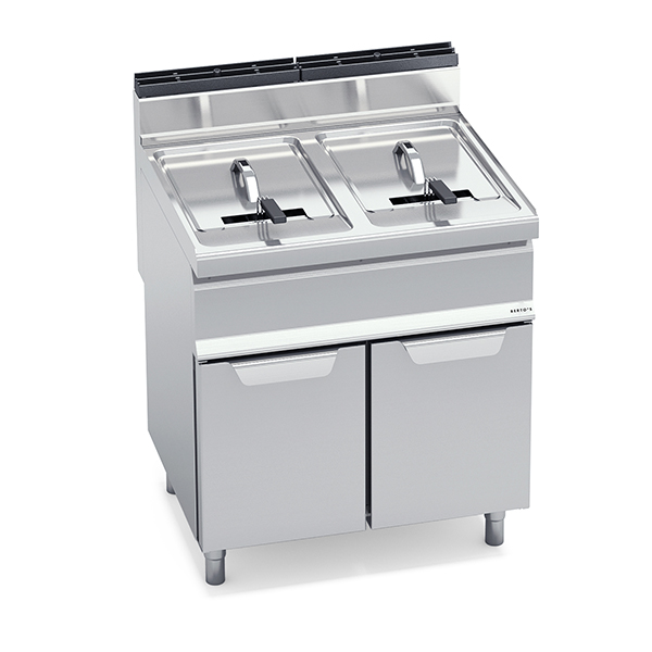 GAS FRYER 2 BASINS lt.20+20 BERTO'S MACROS 700 LINE ON CABINET BASE DIM. cm.80x70x90H