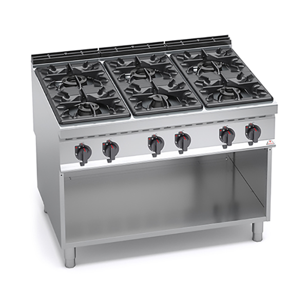 BERTO'S MAXIMA 900 LINE 6 BURNERS GAS COOKER ON OPEN BASE DIM. cm.120x90x90H