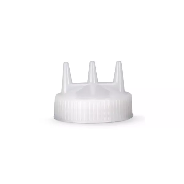 SQUEEZE BOTTLE CAP WITH 3 HOLES FOR WIDE MOUTH TRANSPARENT DISPENSER