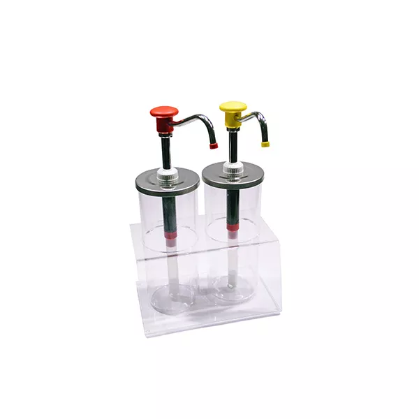 SET 2 pcs. STAINLESS STEEL LEVER DISPENSER FOR SAUCES WITH PLEXIGLAS CONTAINER capacity lt.1,65