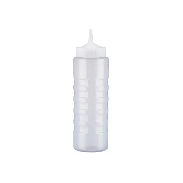 TRANSPARENT SQUEEZE BOTTLE DISPENSER WITH WIDE MOUTH CAP cl.75