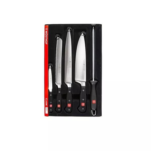 SET 4 pcs. WUSTHOF KNIVES FORGED BLADE + 1 pc. STEEL