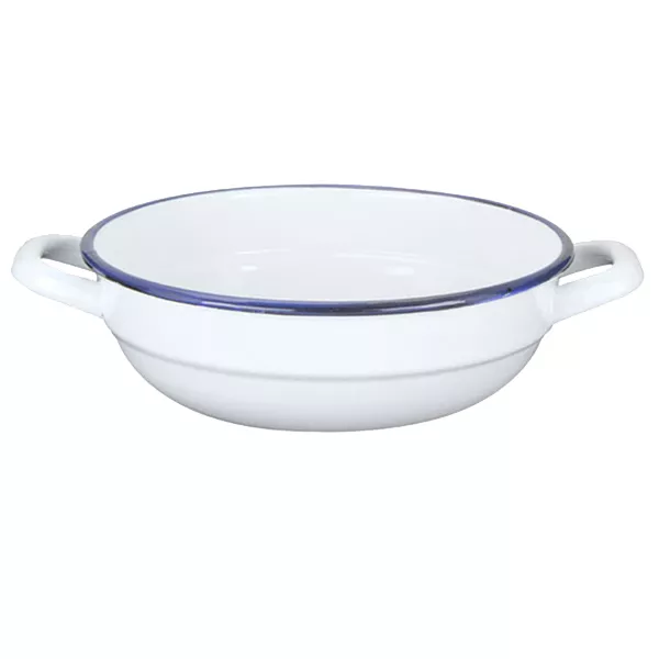 WHITE/BLUE ENAMELLED IRON PAN 2 HANDLES cm.24x8