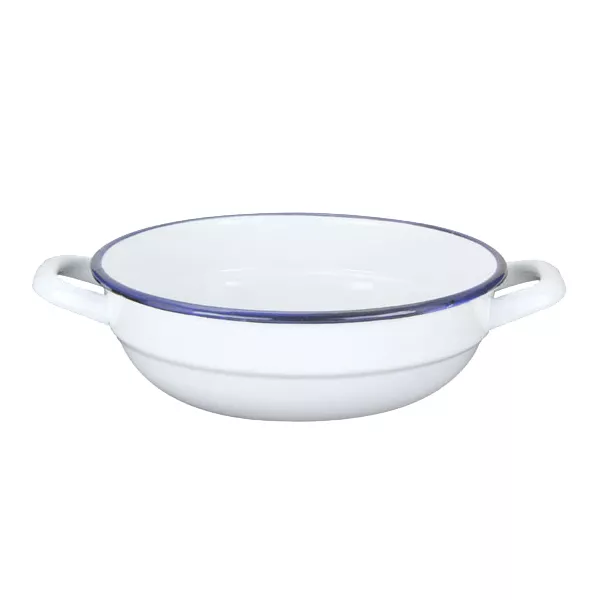 WHITE/BLUE ENAMELLED IRON PAN 2 HANDLES cm.14x5,5