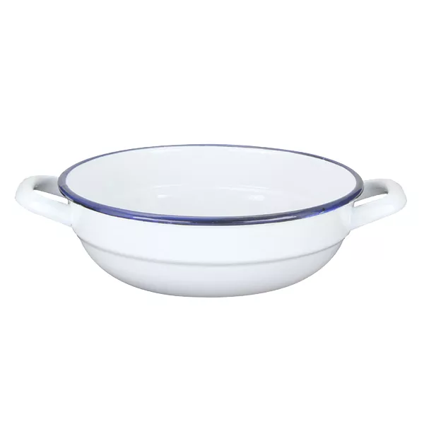 WHITE/BLUE ENAMELLED IRON PAN 2 HANDLES cm.18x7