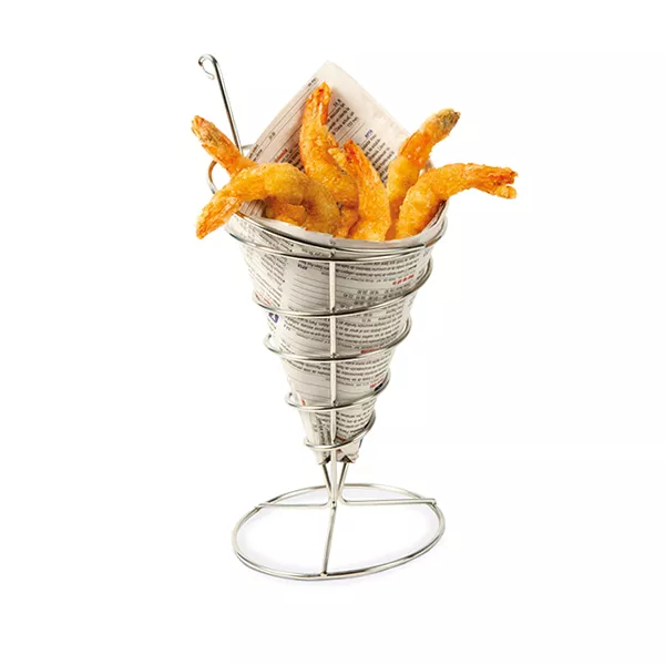 STAINLESS STEEL WIRE CONE WITH BASE FOR FRIED dim. cm. 11x23