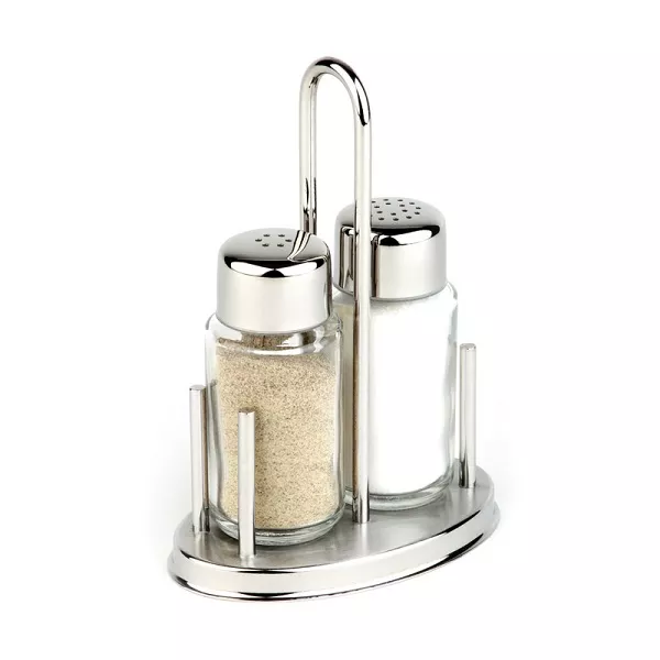 SALT AND PEPPER TABLE SET IN STAINLESS STEEL AND PADERNO GLASS