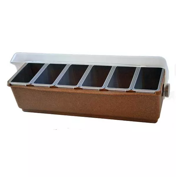 WOOD CONDIMENT HOLDER WITH 6 COMPARTMENTS