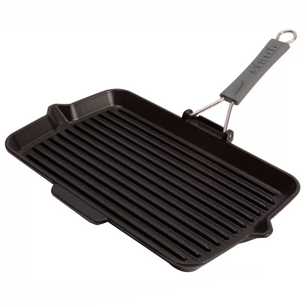 CAST IRON RIBBED GRILL WITH HANDLE cm.34x21