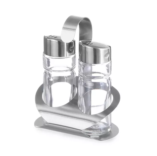 SALT AND PEPPER TABLE SET IN STAINLESS STEEL AND HENDI GLASS 2